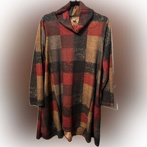 XXL Yipinyichu plaid gray red black turtle neck dress